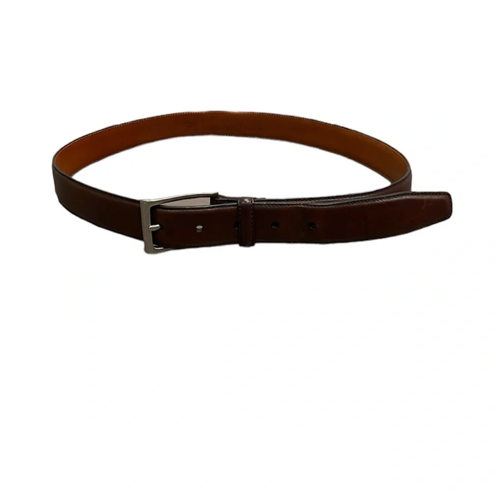 Men’s Vineyard Vines brown leather work casual classic silver buckle belt 32